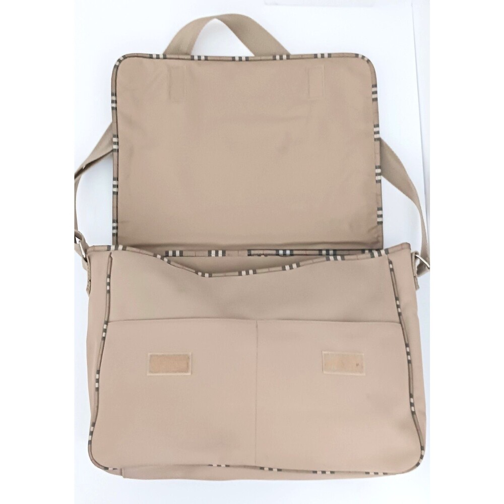 Burberry Fragrance Khaki Nylon Lg Messenger Bag Nova Check Piping Trim Adj Strap - Picture 9 of 16